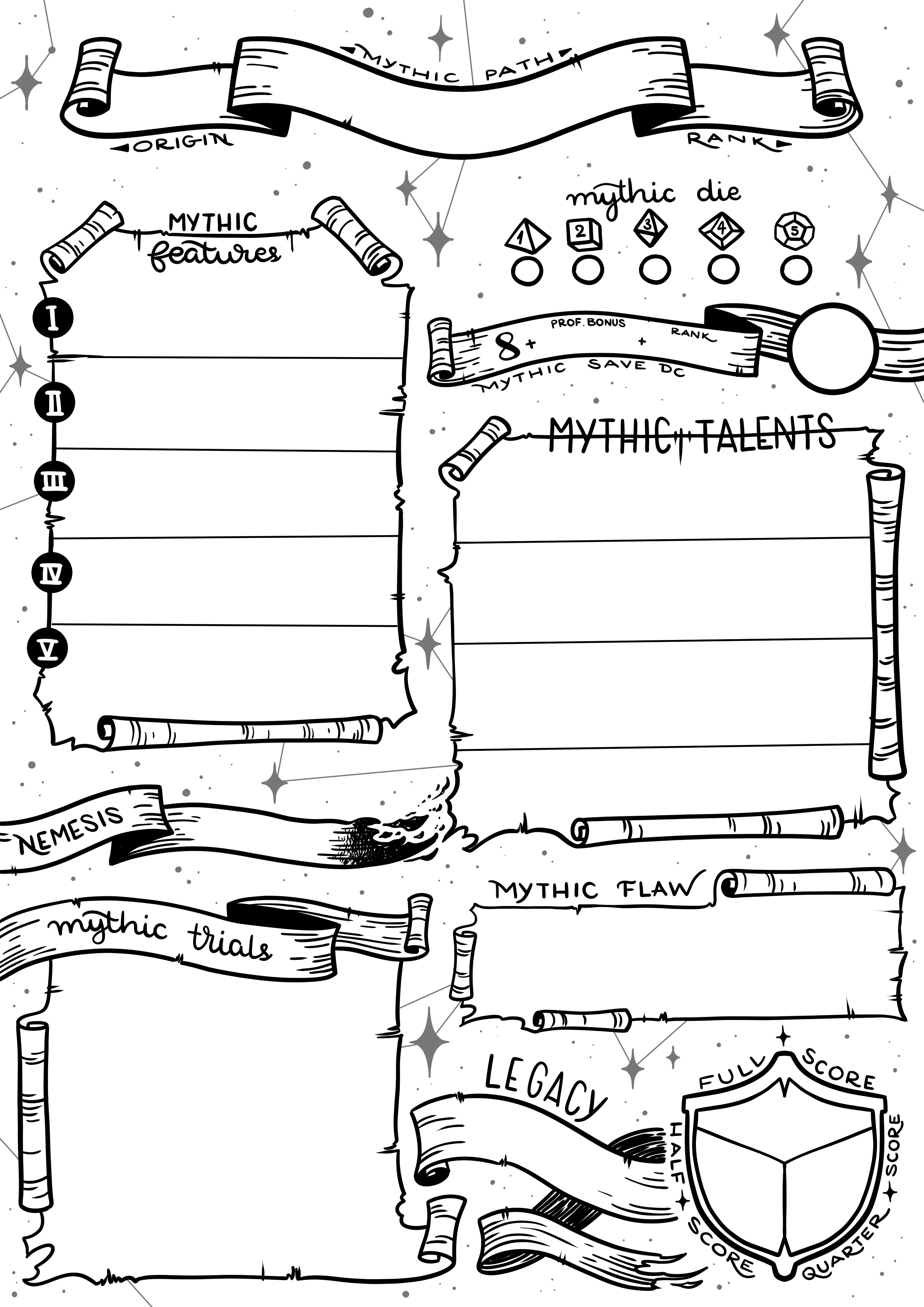 Exordium Character Sheet - Black & White
